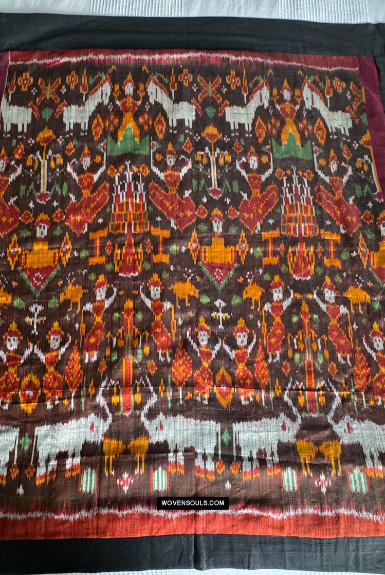 223-C Kambodschanischer Seiden-Ikat-Pidan-Pedan-Tempelbehang