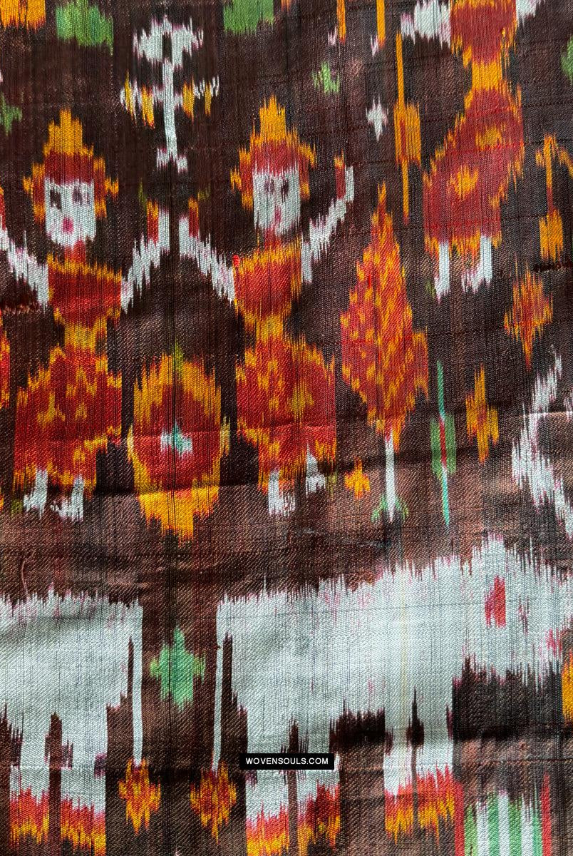 223-C Kambodschanischer Seiden-Ikat-Pidan-Pedan-Tempelbehang