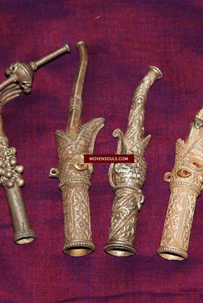 279 Collection of Seven Old Silver Hookah Pipes from Awadh India-WOVENSOULS-Antique-Vintage-Textiles-Art-Decor
