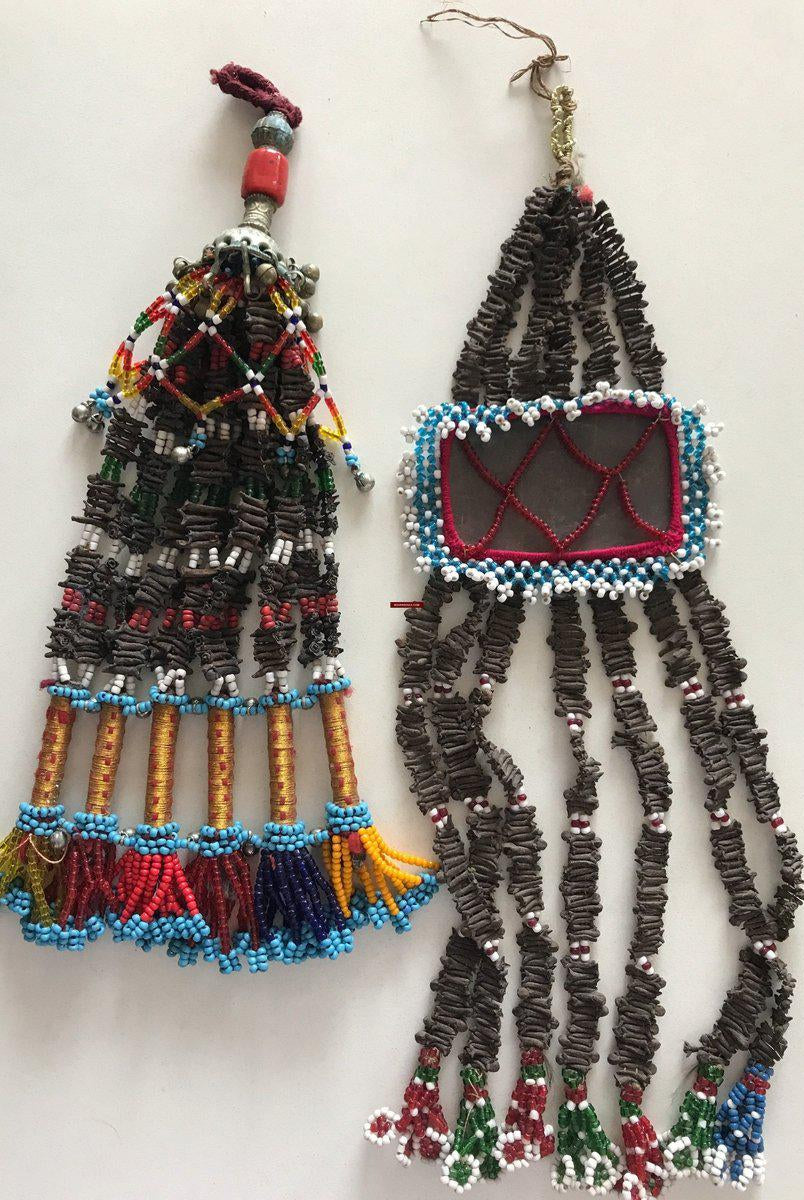 303 Pair of Folk Art Ornaments with Cloves and Beads-WOVENSOULS-Antique-Vintage-Textiles-Art-Decor