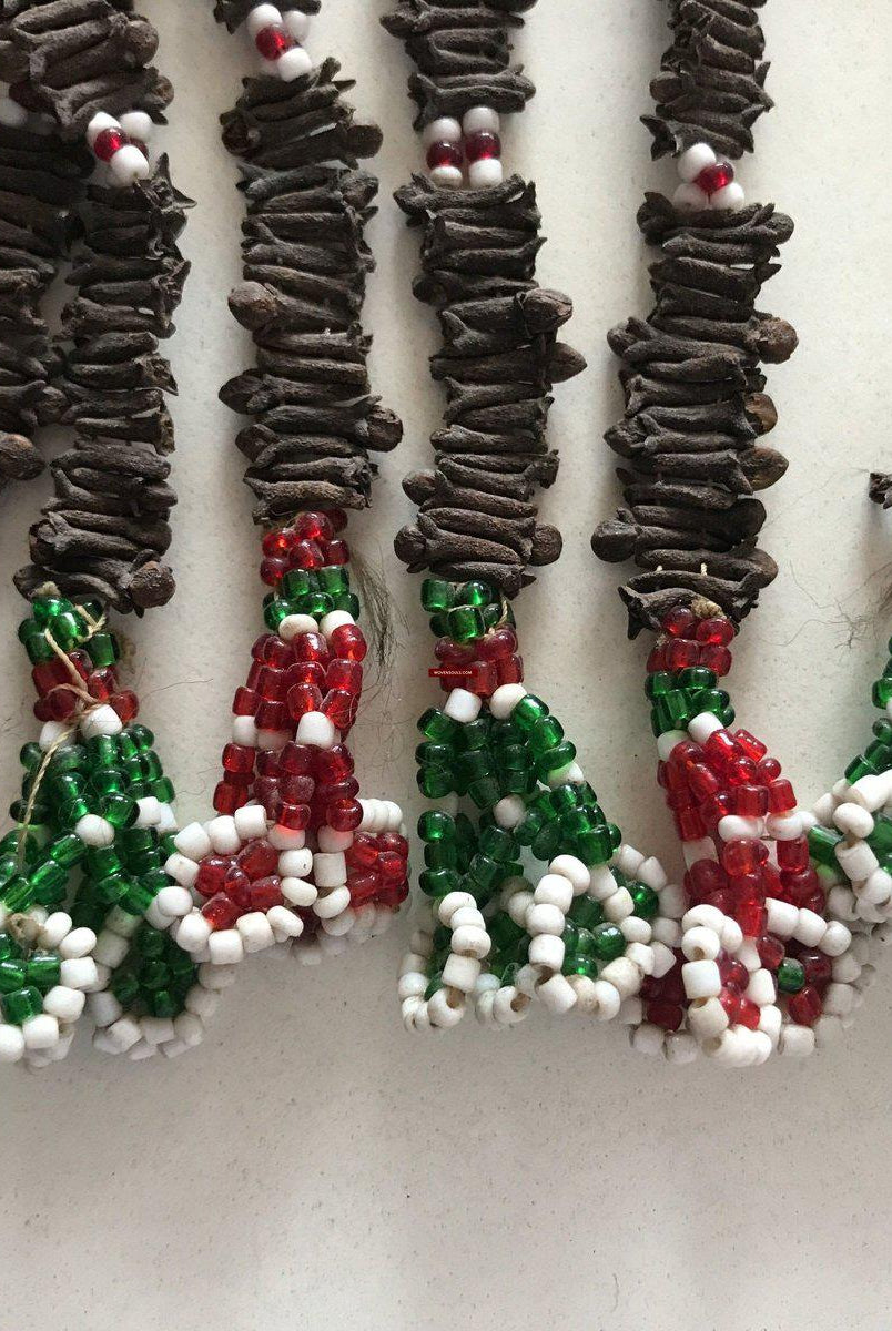 303 Pair of Folk Art Ornaments with Cloves and Beads-WOVENSOULS-Antique-Vintage-Textiles-Art-Décor