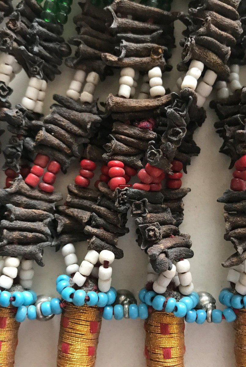 303 Pair of Folk Art Ornaments with Cloves and Beads-WOVENSOULS-Antique-Vintage-Textiles-Art-Décor