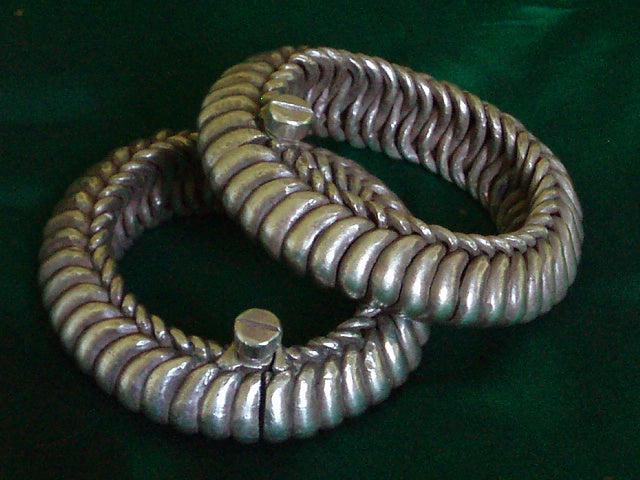 318 Old Heavy Indian Silver Anklets Payal Toda - Antique Decor Ethnic Art