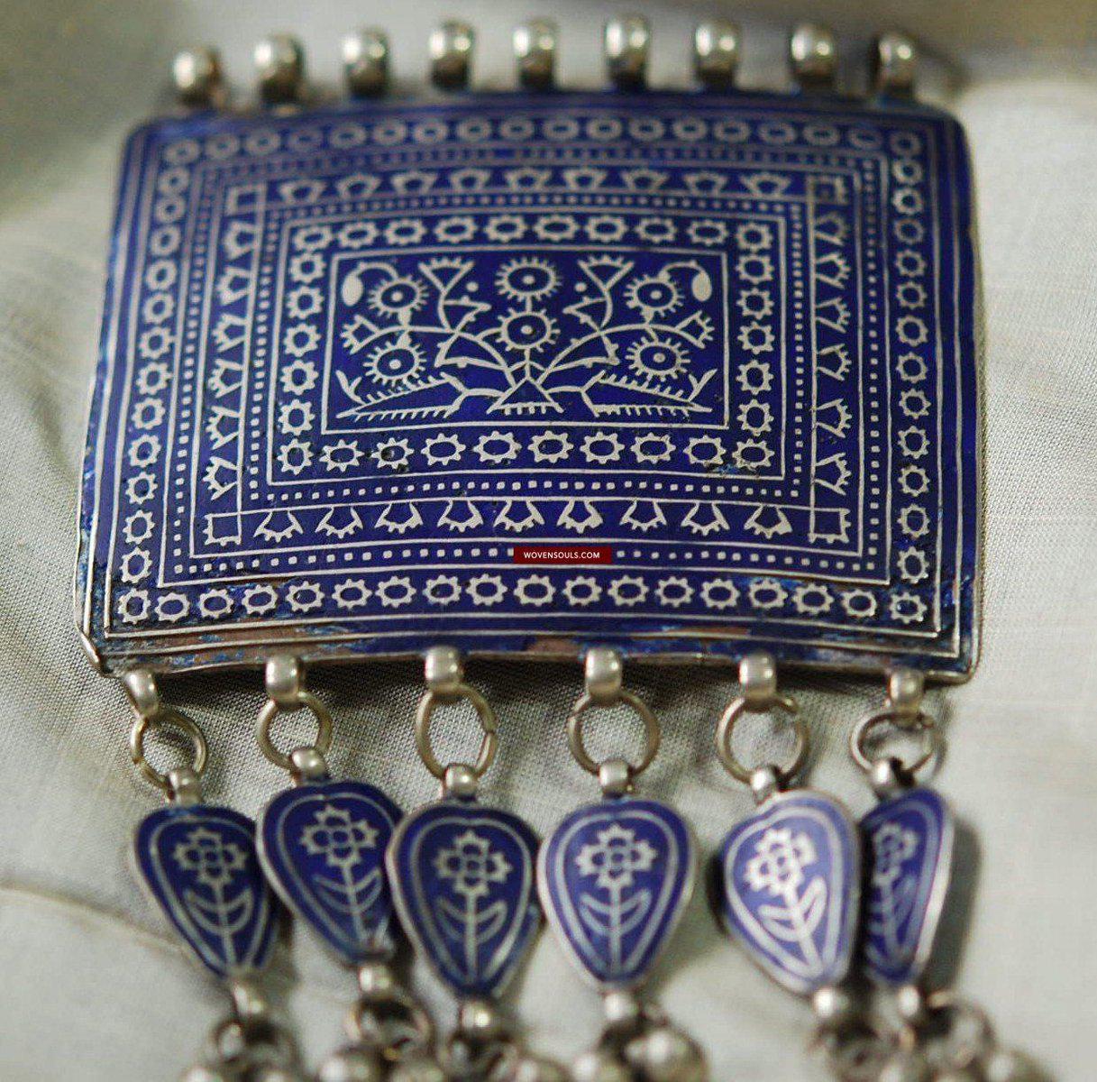 319 SOLD Old Multan Silver Pendant with Blue Enamel-WOVENSOULS-Antique-Vintage-Textiles-Art-Decor