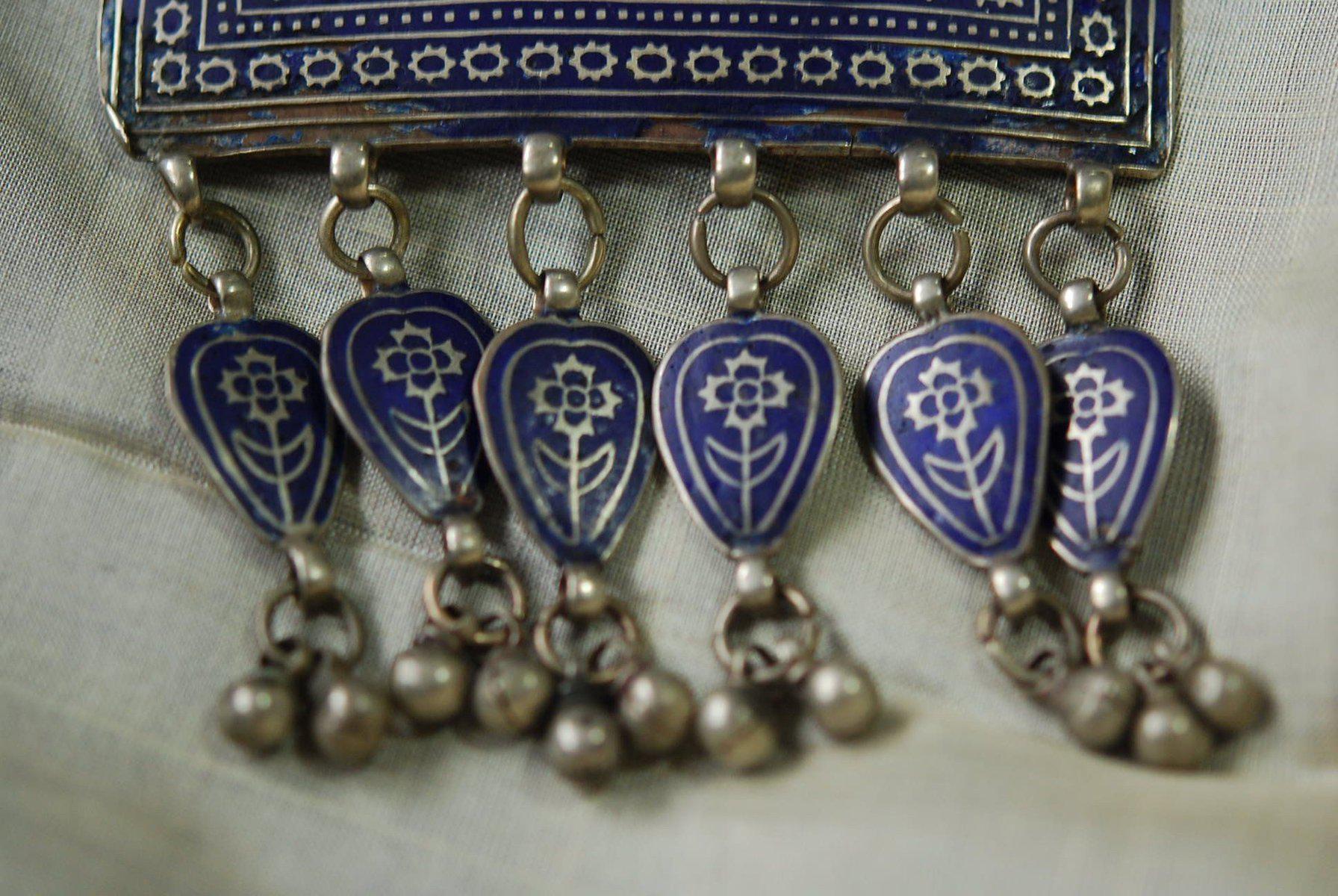 319 SOLD Old Multan Silver Pendant with Blue Enamel-WOVENSOULS-Antique-Vintage-Textiles-Art-Decor