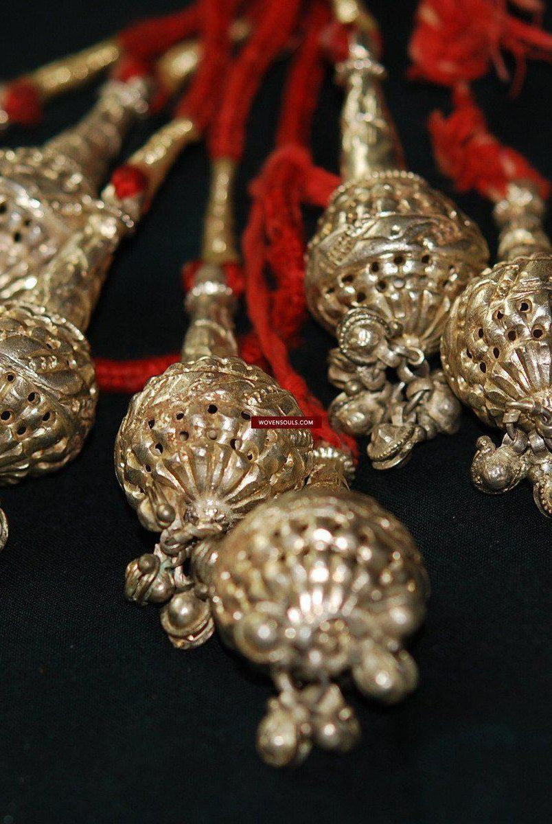 322 Old Silver Nuptial Bedsheet Ties Ornament - Set of 8-WOVENSOULS-Antique-Vintage-Textiles-Art-Decor