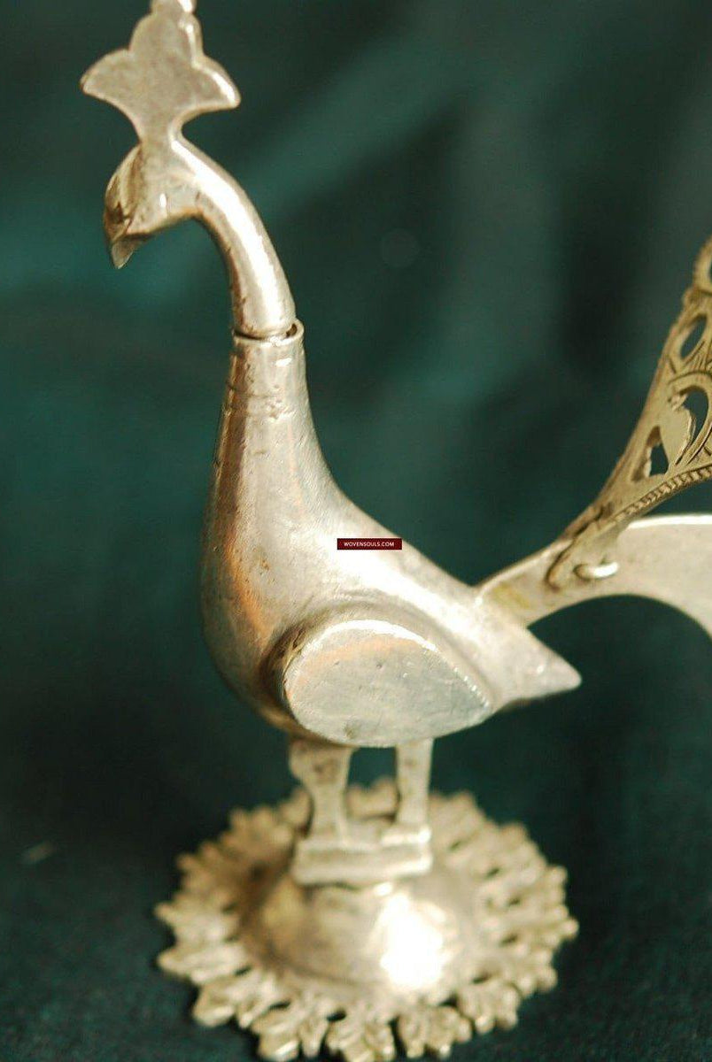 325 Old Silver Peacock Surma Box - Kohl container ornament-WOVENSOULS-Antique-Vintage-Textiles-Art-Decor