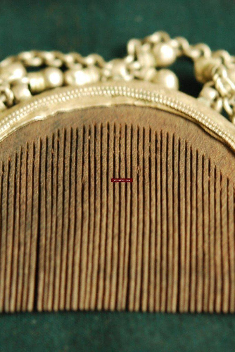 326 Vecchio pettine ornamentale in legno con rivestimento in argentoWOVENSOULS-Arredamento artistico-tessile-vintage-antico