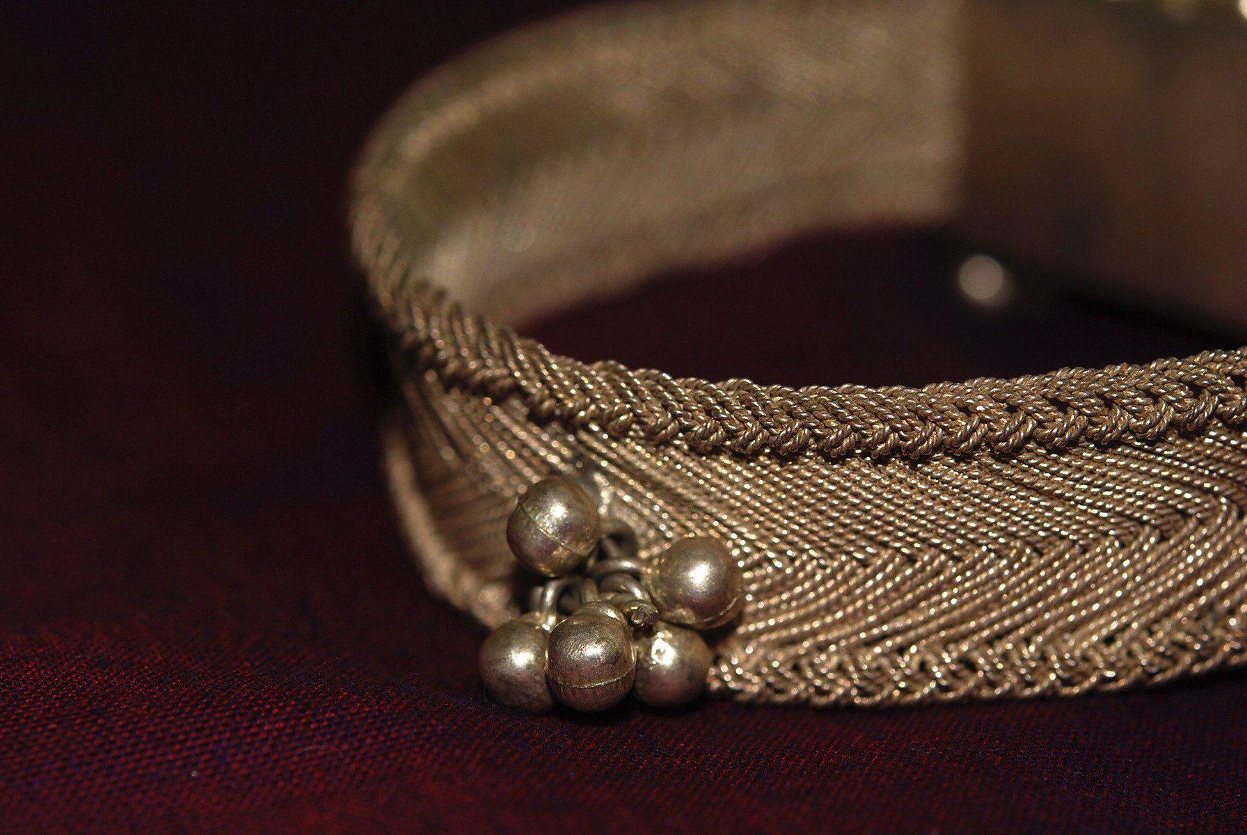 362 Old Hand Woven Filigree Wired Silver Bangle-WOVENSOULS-Antique-Vintage-Textiles-Art-Decor