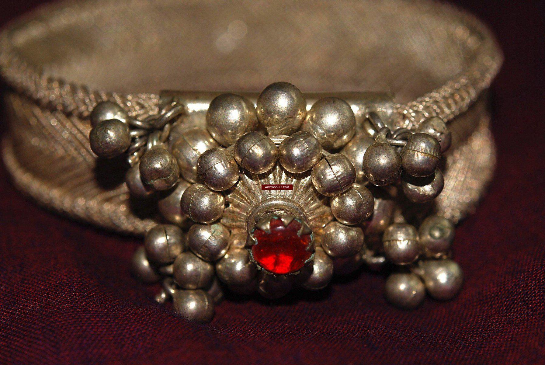 362 Old Hand Woven Filigree Wired Silver Bangle-WOVENSOULS-Antique-Vintage-Textiles-Art-Decor