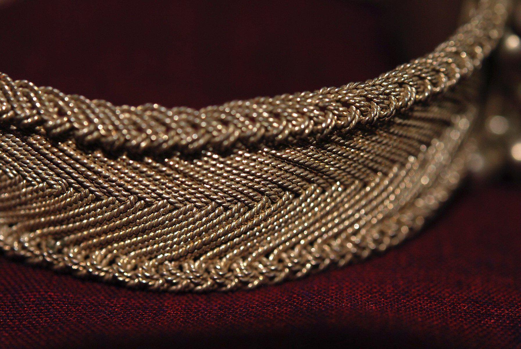 362 Old Hand Woven Filigree Wired Silver Bangle-WOVENSOULS-Antique-Vintage-Textiles-Art-Decor