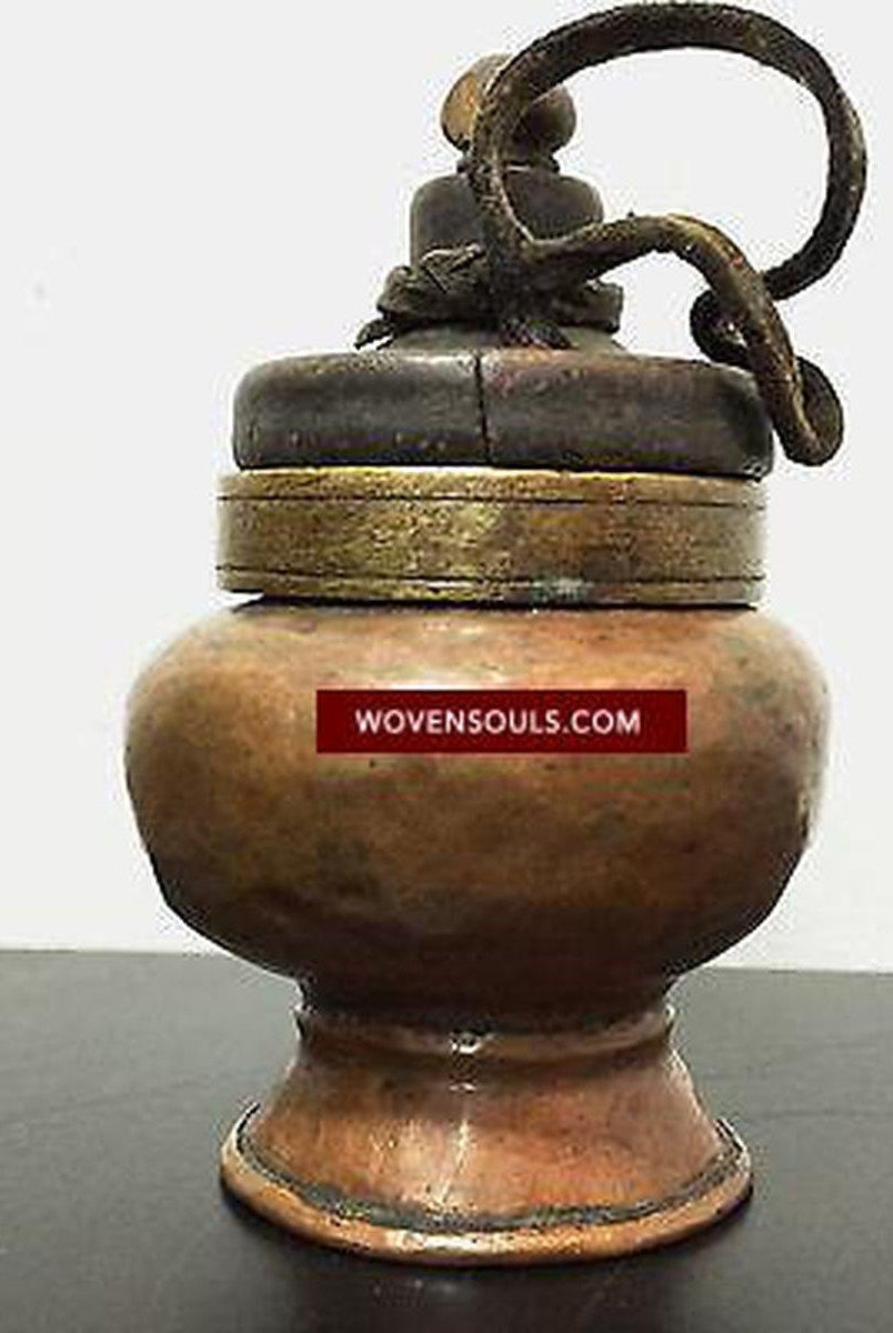 390 SOLD Antique Tibetan Lama's Pot - Rare Collectible from Tibet-WOVENSOULS-Antique-Vintage-Textiles-Art-Decor