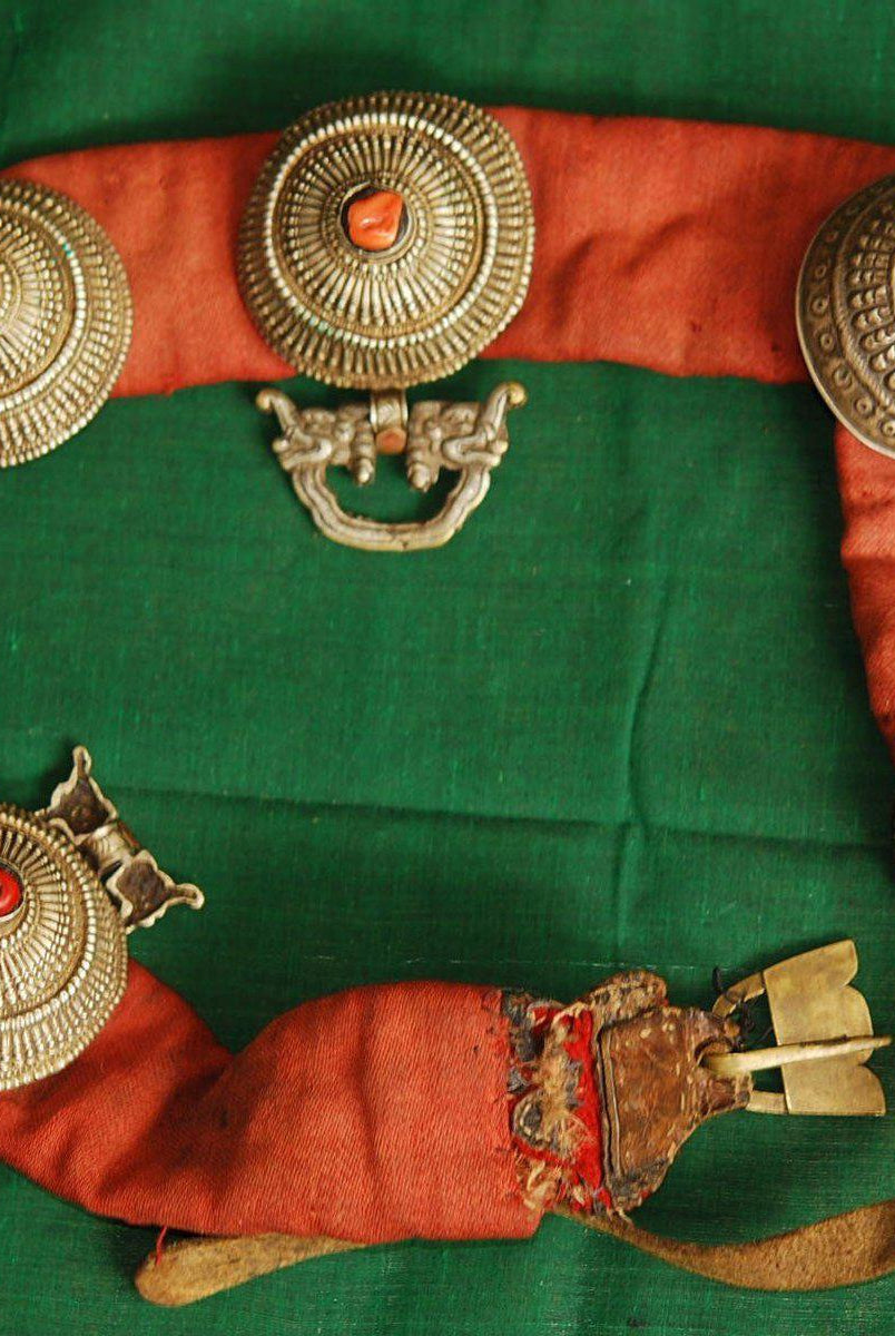 401 SOLD Vintage Tibetan Sash with Ornaments-WOVENSOULS-Antique-Vintage-Textiles-Art-Decor