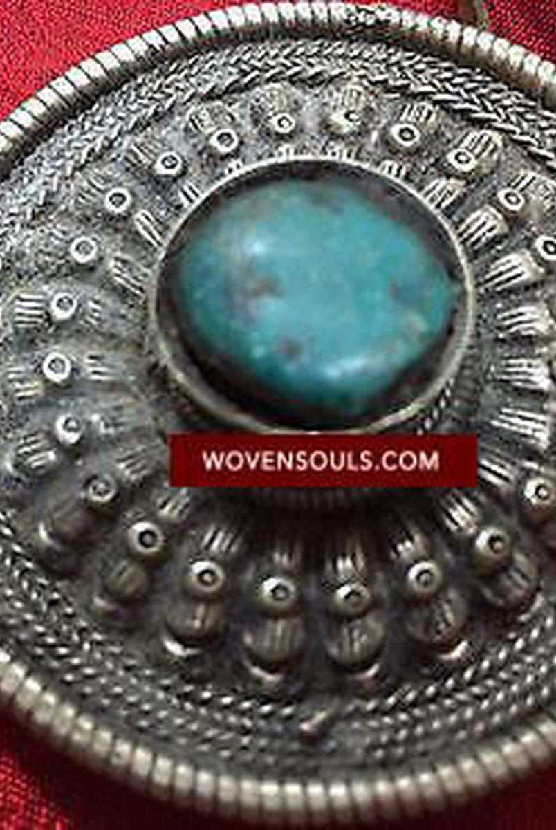 405 Antique Tibetan Hair Ornament Turquoise Studded-WOVENSOULS-Antique-Vintage-Textiles-Art-Decor