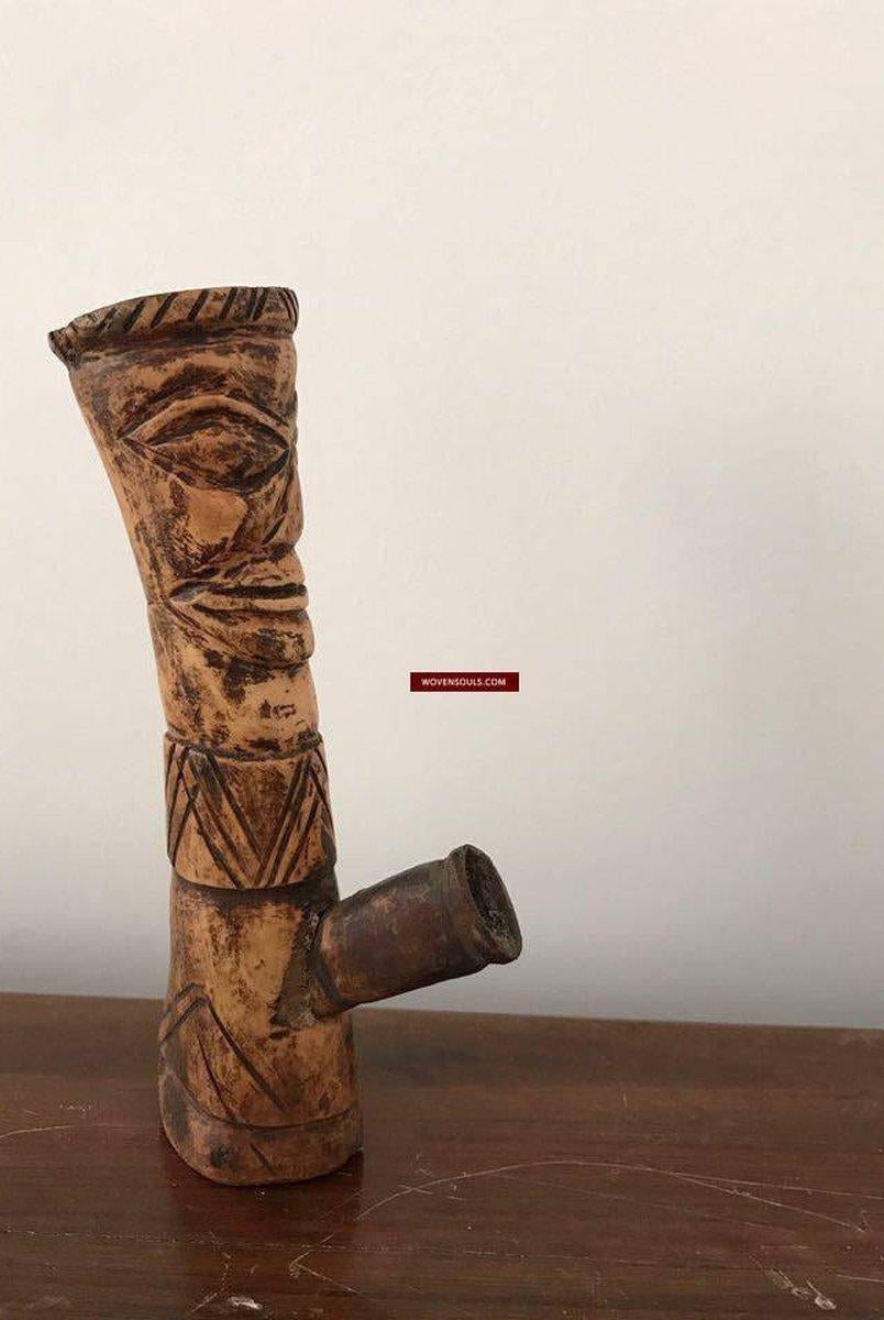 408 Vieille pipe fumante - Chillum - Cheelum du Nagaland-WOVENSOULS-Antique-Vintage-Textiles-Art-Décor