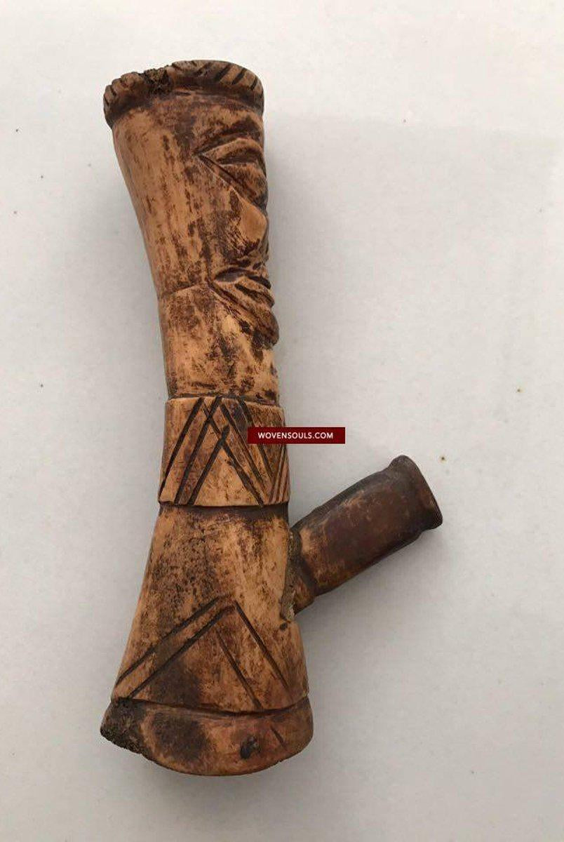 408 Vieille pipe fumante - Chillum - Cheelum du Nagaland-WOVENSOULS-Antique-Vintage-Textiles-Art-Décor