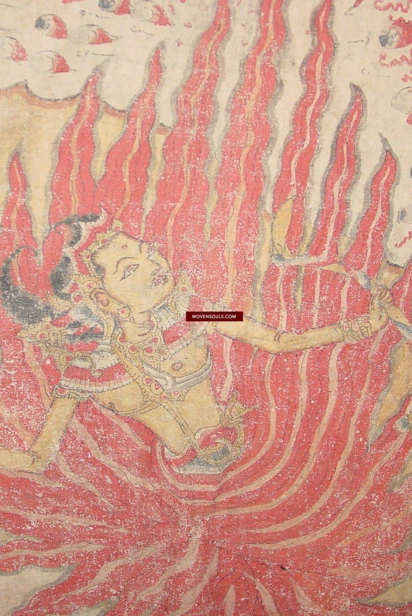 410 SOLD - Antique Balinese Ramayan Painting - Sita Burning Scene-WOVENSOULS-Antique-Vintage-Textiles-Art-Decor