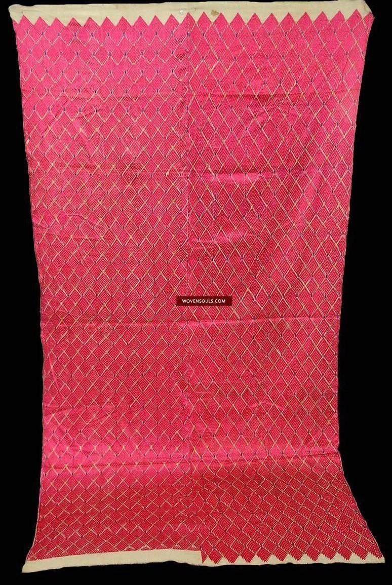 424 SOLD Pink Thirma Phulkari Bagh Silk Embroidery Textile-WOVENSOULS-Antique-Vintage-Textiles-Art-Decor