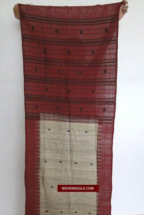 433-A Orissa Tribal Koraput Kotpad Stole Shawl - with Raw Silk-WOVENSOULS-Antique-Vintage-Textiles-Art-Decor