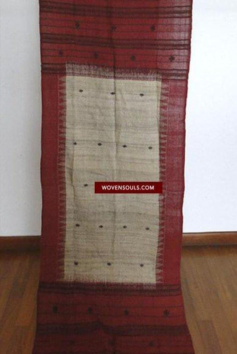 433-A Orissa Tribal Koraput Kotpad Stole Shawl - with Raw Silk-WOVENSOULS-Antique-Vintage-Textiles-Art-Decor