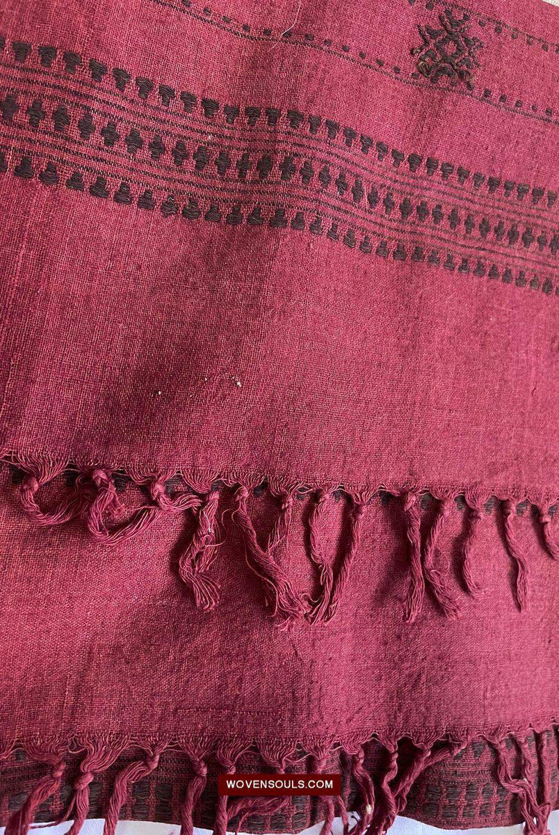 433-A Orissa Tribal Koraput Kotpad Stole Shawl - with Raw Silk-WOVENSOULS-Antique-Vintage-Textiles-Art-Decor
