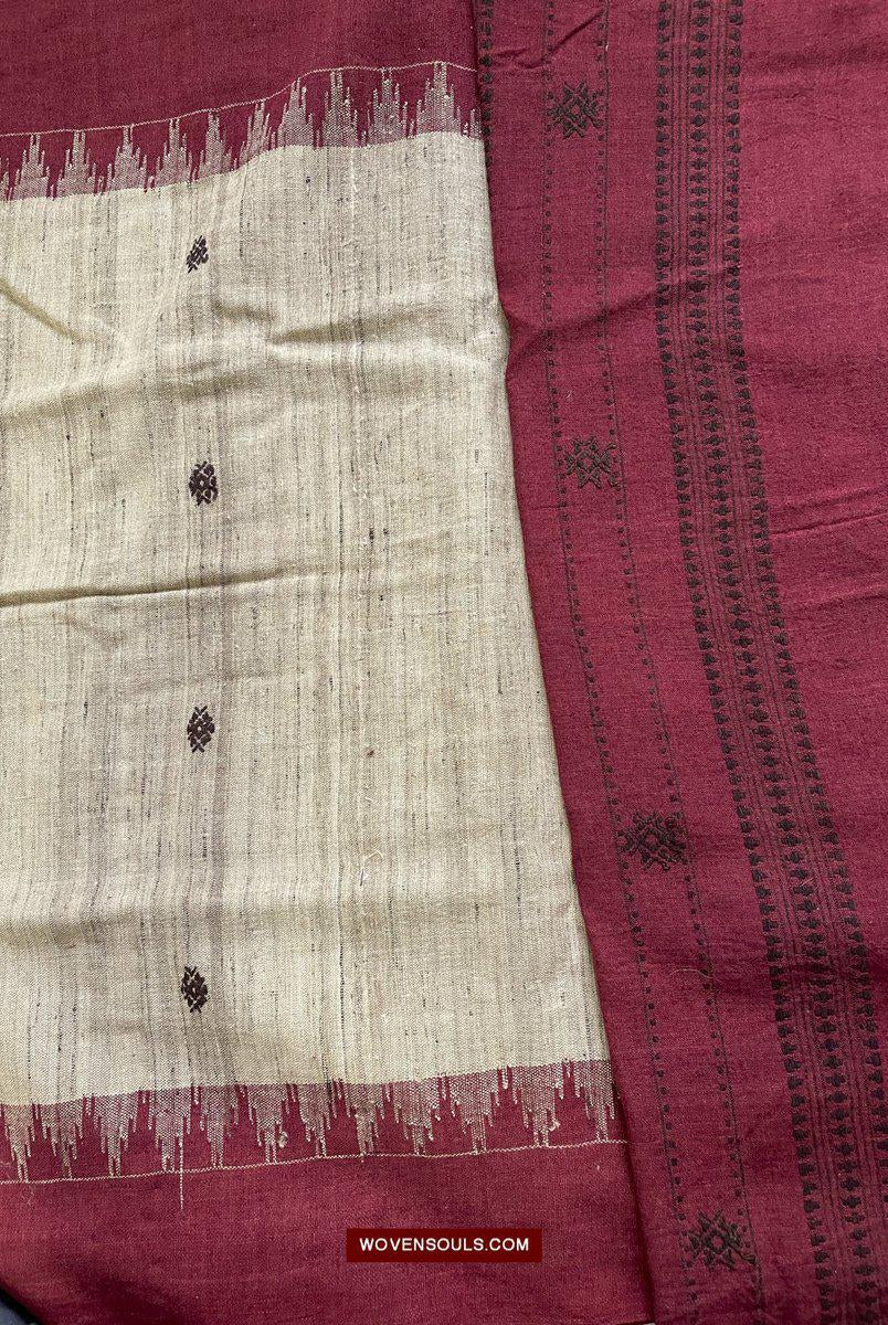 433-A Orissa Tribal Koraput Kotpad Stole Shawl - with Raw Silk-WOVENSOULS-Antique-Vintage-Textiles-Art-Decor