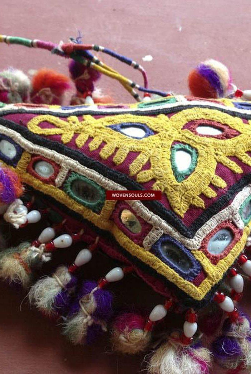 453 SOLD Vintage Indian Tribal Embroidery Textile Art on Handmade Child's Toy-WOVENSOULS-Antique-Vintage-Textiles-Art-Decor