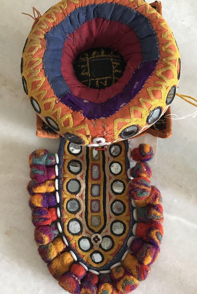 455 SOLD Vintage Indhoni Embroidered Pot Holder-WOVENSOULS-Antique-Vintage-Textiles-Art-Decor