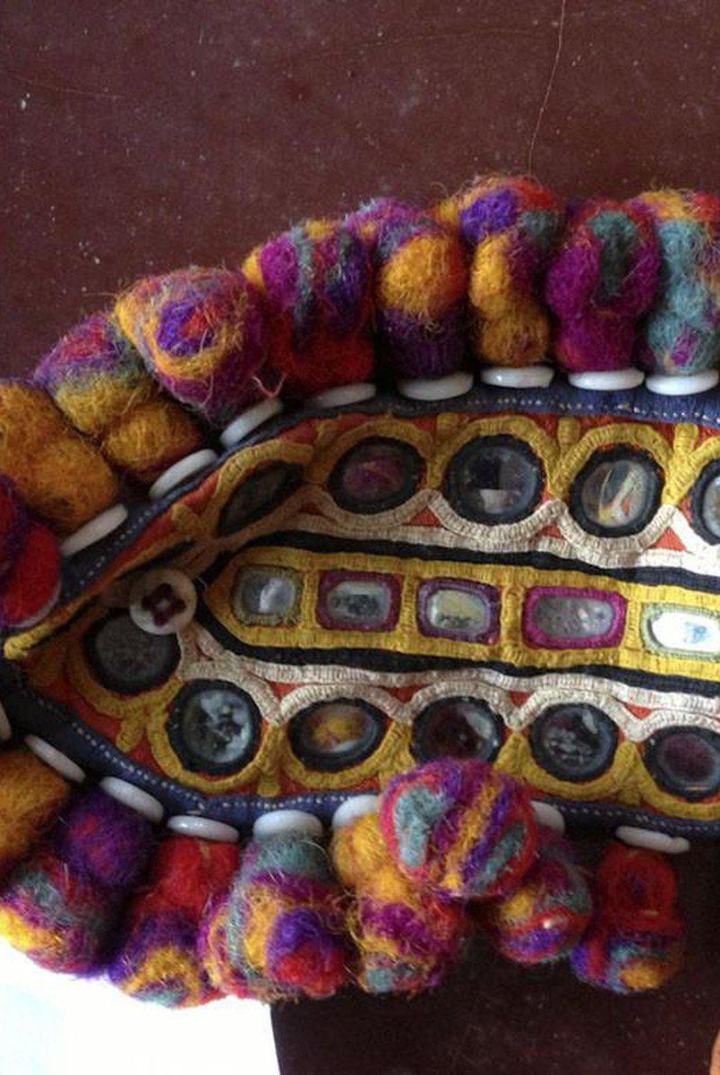 455 VENDU vintage Indhoni Brodé Pot Holder-WOVENSOULS-Antique-Vintage-Textiles-Art-Décor