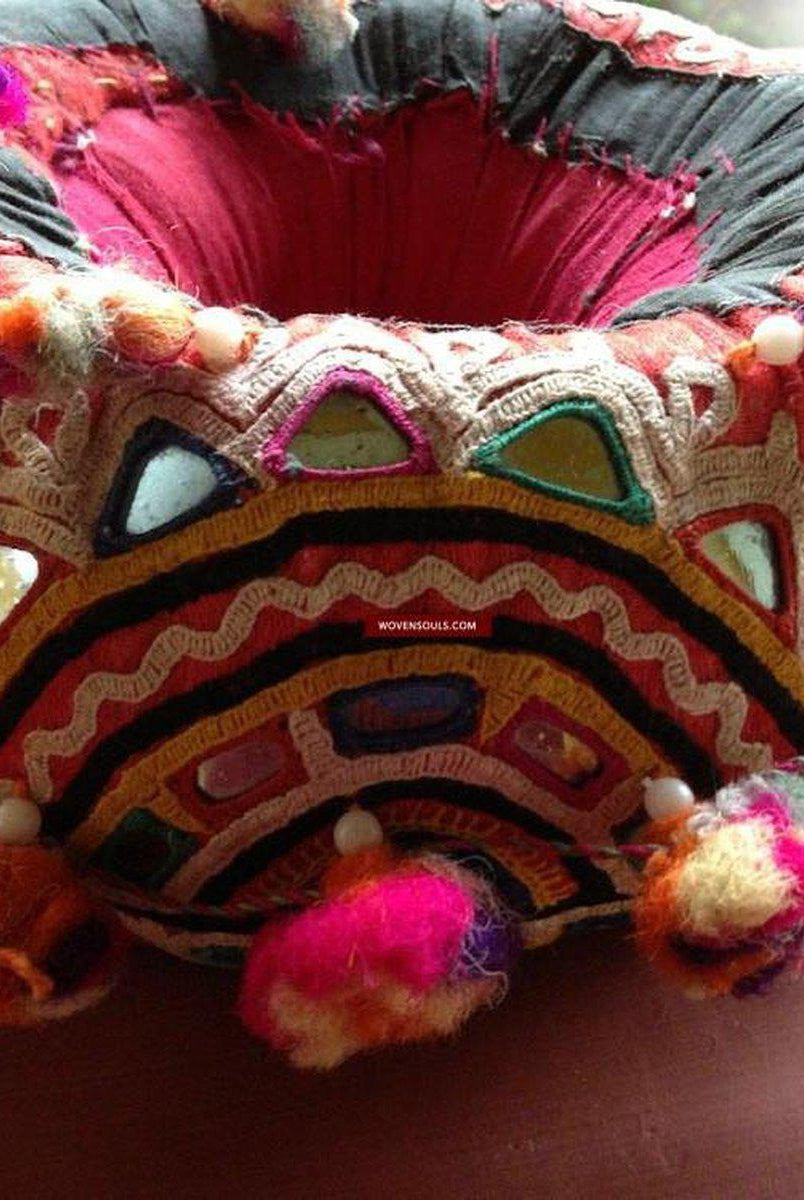 456 VENDU vintage Indhoni Brodé Pot Holder-WOVENSOULS-Antique-Vintage-Textiles-Art-Décor