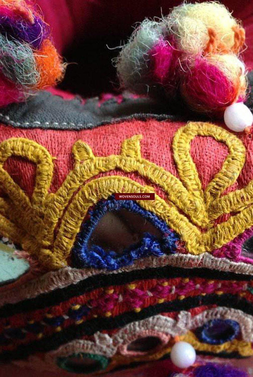 456 VENDU vintage Indhoni Brodé Pot Holder-WOVENSOULS-Antique-Vintage-Textiles-Art-Décor