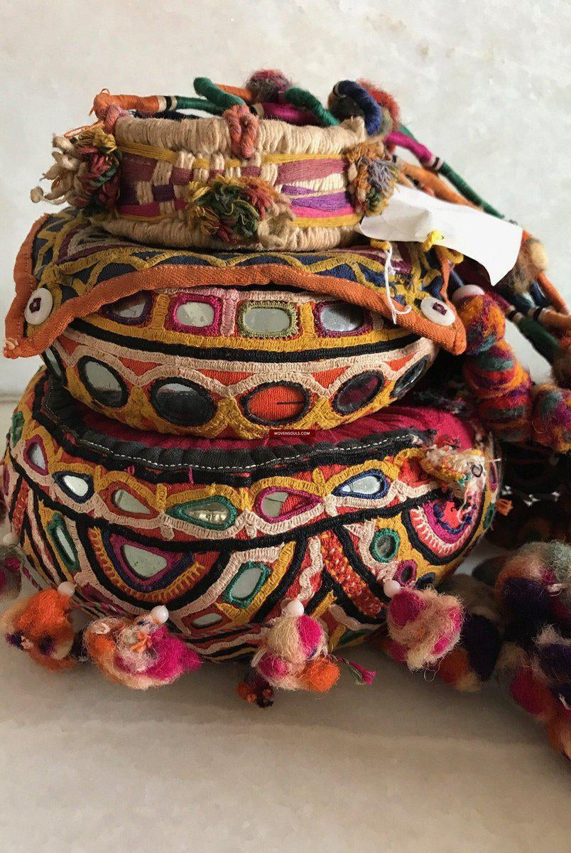 456 VENDU vintage Indhoni Brodé Pot Holder-WOVENSOULS-Antique-Vintage-Textiles-Art-Décor