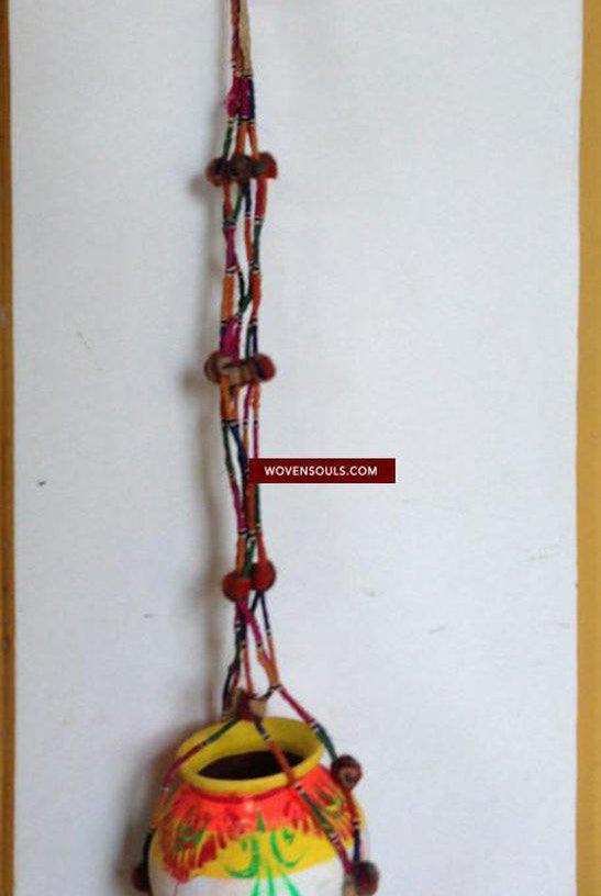 457 Old Hanging Indhoni Embroidered Butter Pot Holder-WOVENSOULS-Antique-Vintage-Textiles-Art-Decor