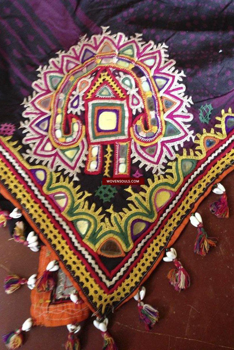 466 Superb Old Kutch SHawl Textile - Rare Square format-WOVENSOULS-Antique-Vintage-Textiles-Art-Decor