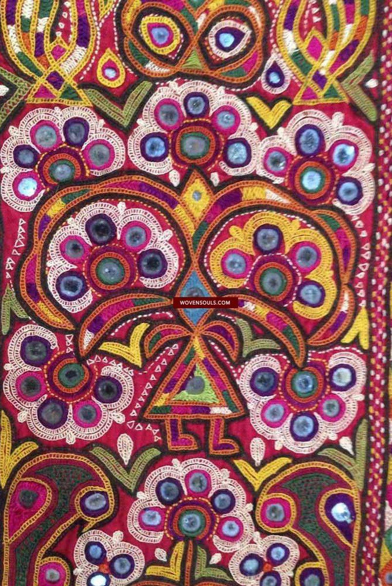 468 Pair of Embroidered Door Decor Panels - Gujarat-WOVENSOULS-Antique-Vintage-Textiles-Art-Decor