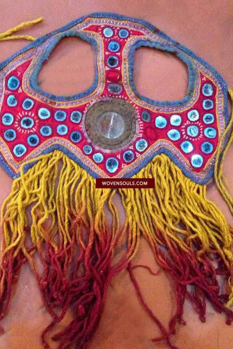 473 SOLD - Vintage Embroidered Indian Textile - Animal Head Dress-WOVENSOULS-Antique-Vintage-Textiles-Art-Decor