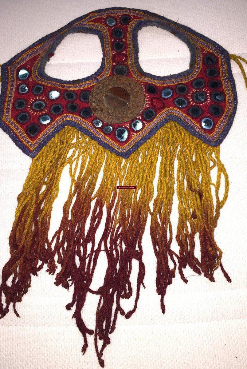 473 SOLD - Vintage Embroidered Indian Textile - Animal Head Dress-WOVENSOULS-Antique-Vintage-Textiles-Art-Decor