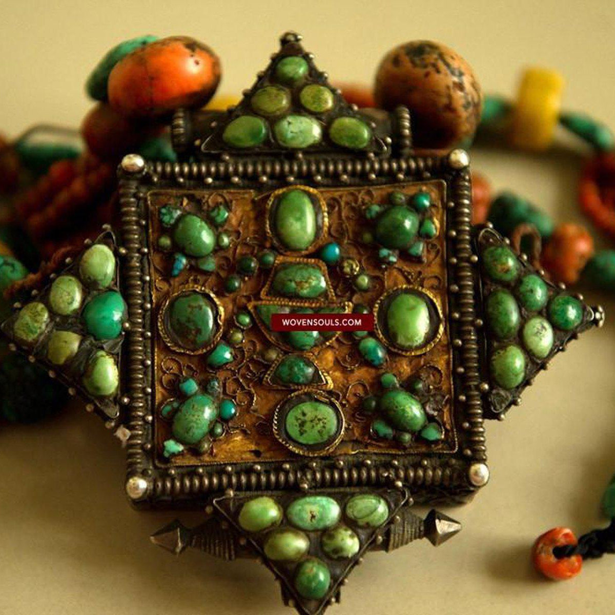 486 Old Tibetan Ghau with Amber Coral Necklace Himalayan