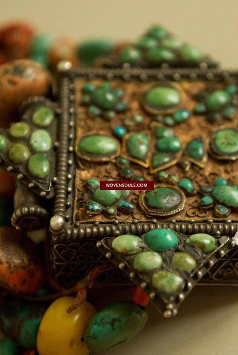 486 Old Tibetan Ghau with Amber Coral Necklace - Himalayan Jewelry-WOVENSOULS-Antique-Vintage-Textiles-Art-Decor