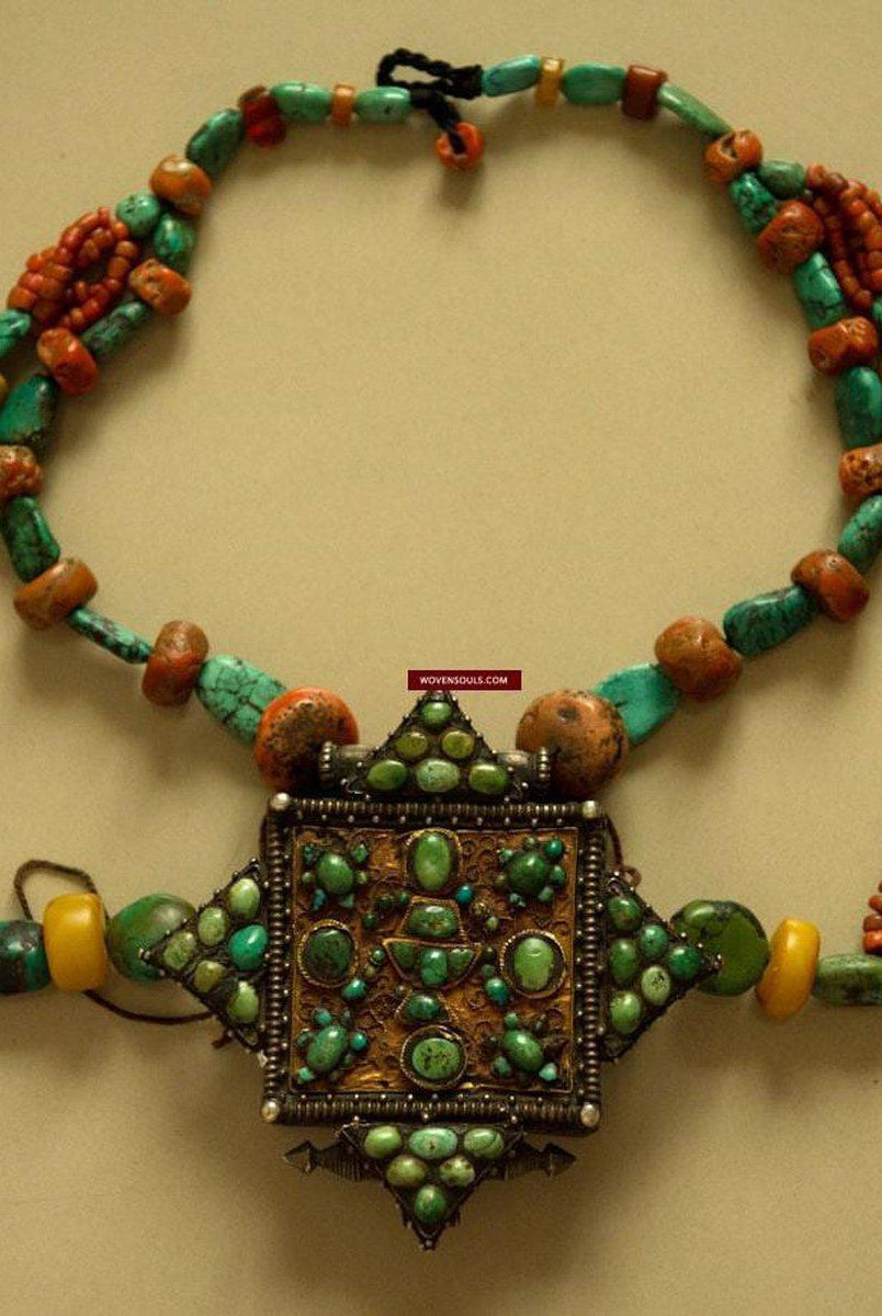486 Old Tibetan Ghau with Amber Coral Necklace - Himalayan Jewelry-WOVENSOULS-Antique-Vintage-Textiles-Art-Decor