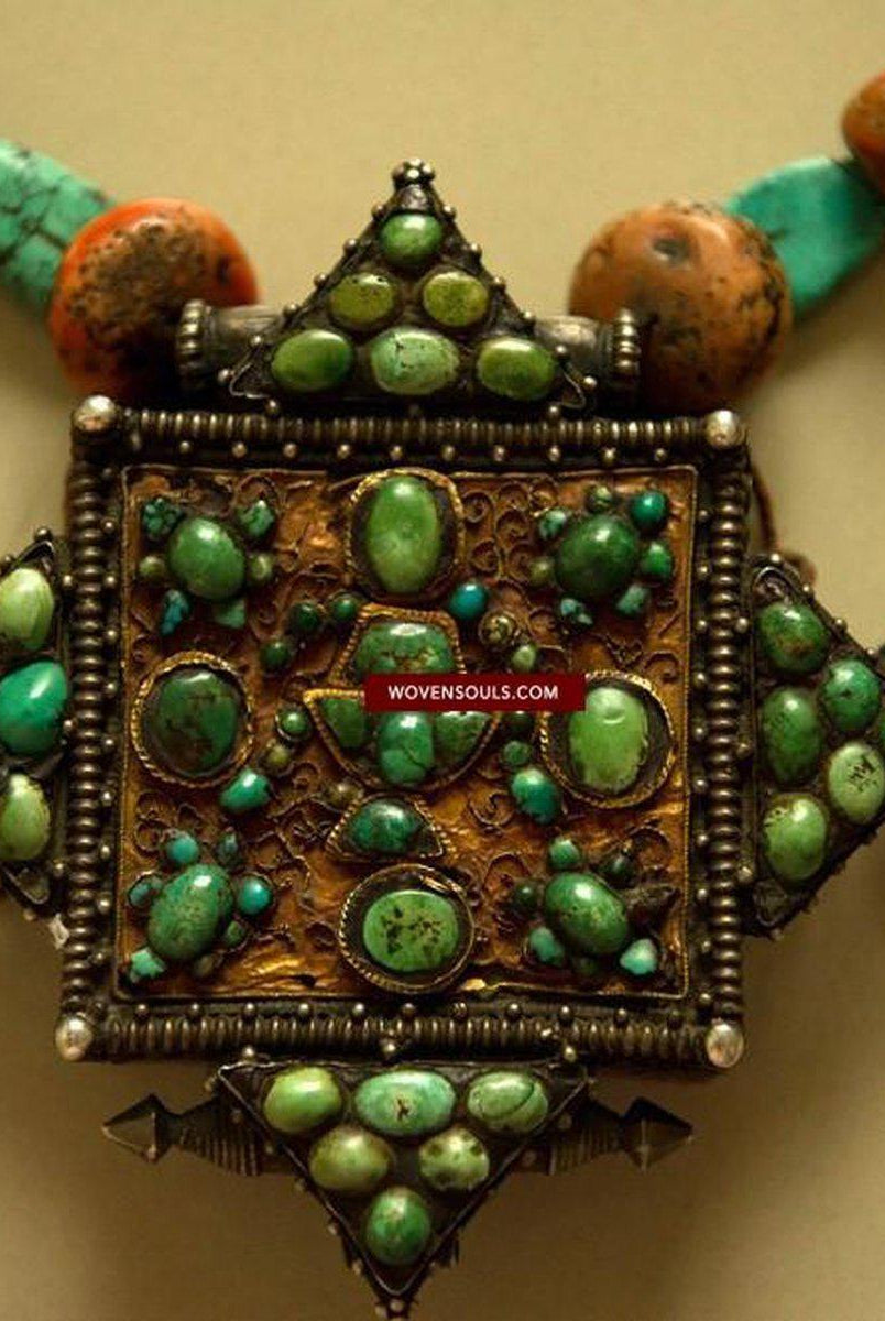 486 Old Tibetan Ghau with Amber Coral Necklace - Himalayan Jewelry-WOVENSOULS-Antique-Vintage-Textiles-Art-Decor