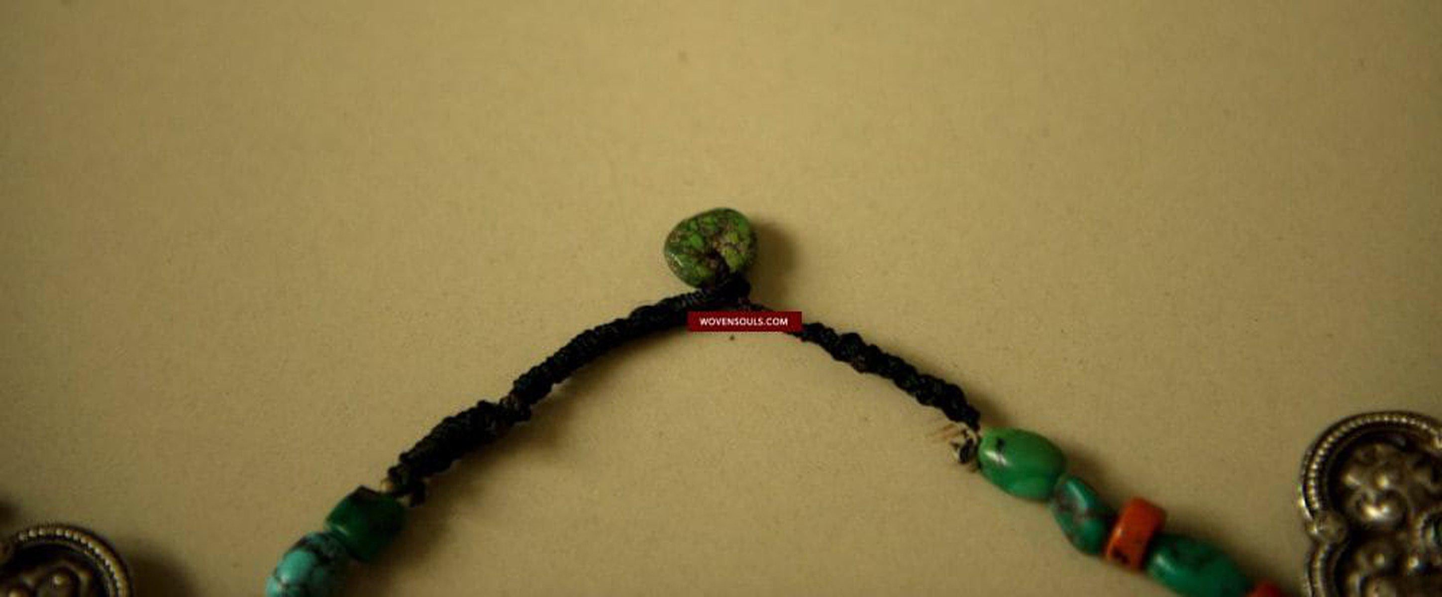 487 Heirloom, Coral, Silver & Turquoise Tibet Necklace-WOVENSOULS-Antique-Vintage-Textiles-Art-Decor