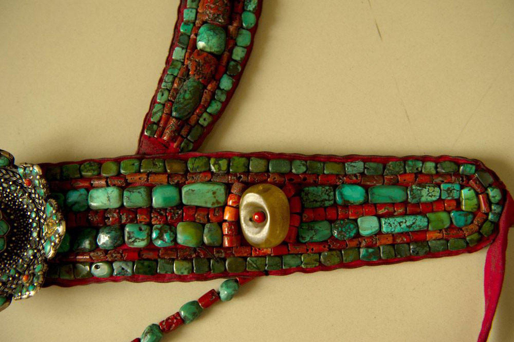 488 SOLD Old Body Ornament with a Tshoopze silver medallion-WOVENSOULS-Antique-Vintage-Textiles-Art-Decor