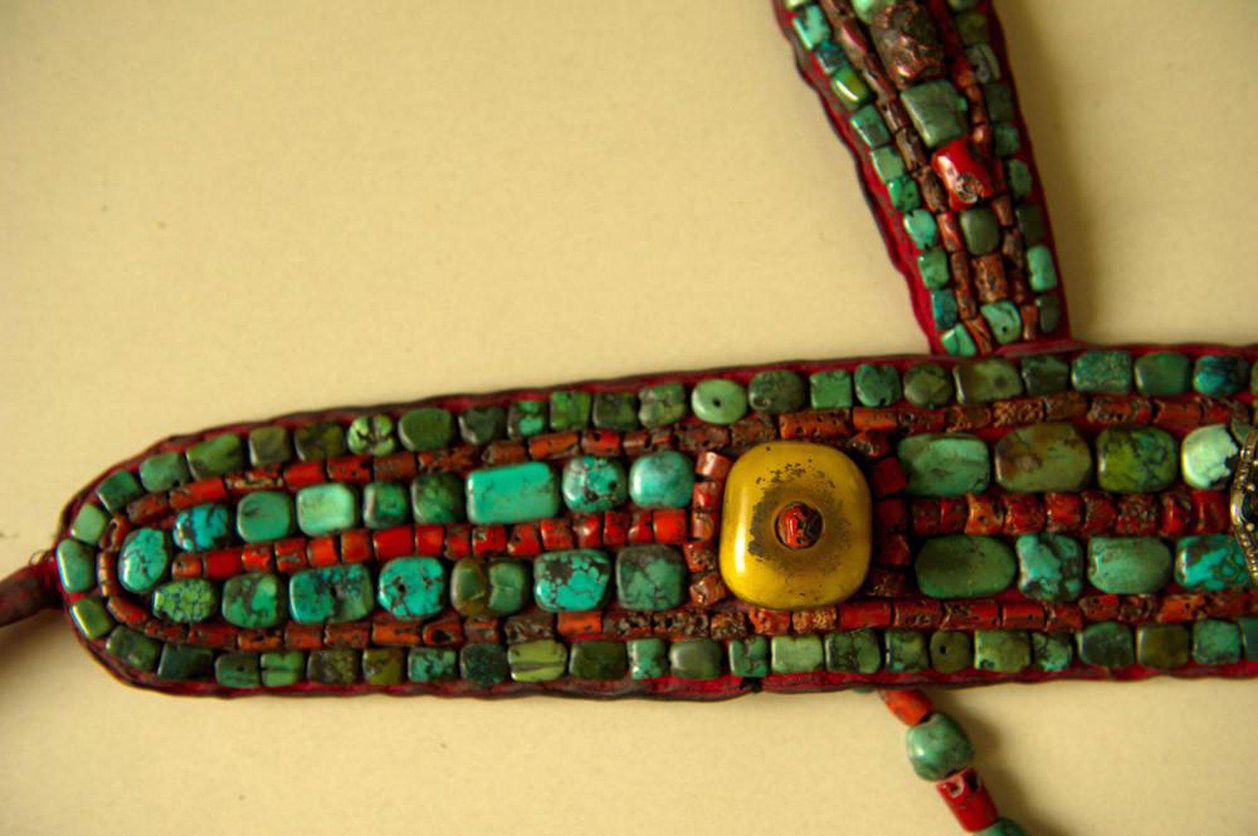 488 SOLD Old Body Ornament with a Tshoopze silver medallion-WOVENSOULS-Antique-Vintage-Textiles-Art-Decor