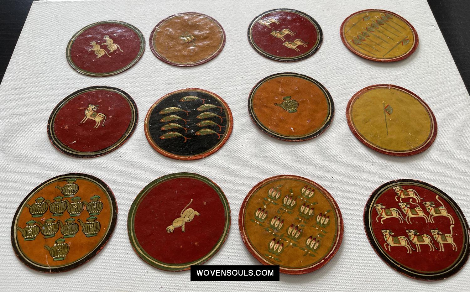 5011 SOLD Group of 12 old Lacquered Ganjifa Playing Cards Sawantwadi-WOVENSOULS Antique Textiles & Art Gallery