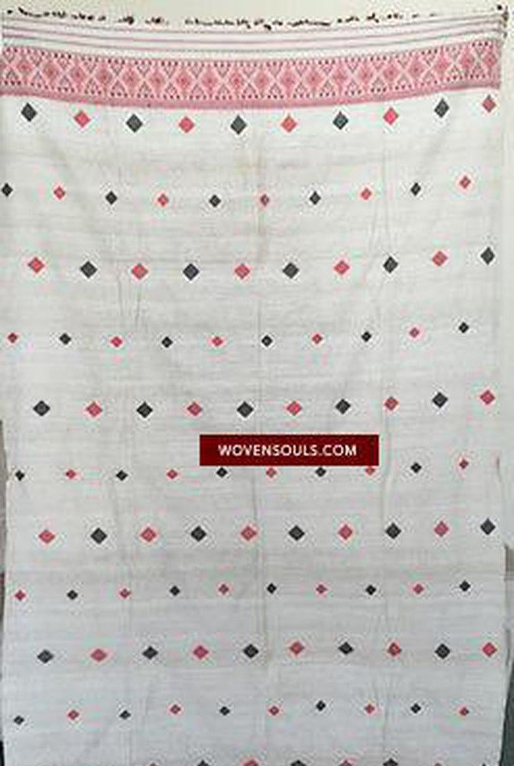 5168 Weißer handgewebter Seiden-Wickelschal Assam-WOVENSOULS-Antike-Vintage-Textilien-Kunst-Dekor