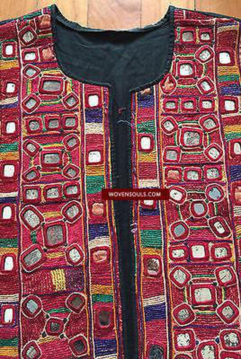 5174 SOLD Vintage Banjara Embrodiery Patch Jacket Vest with mirrors-WOVENSOULS-Antique-Vintage-Textiles-Art-Decor