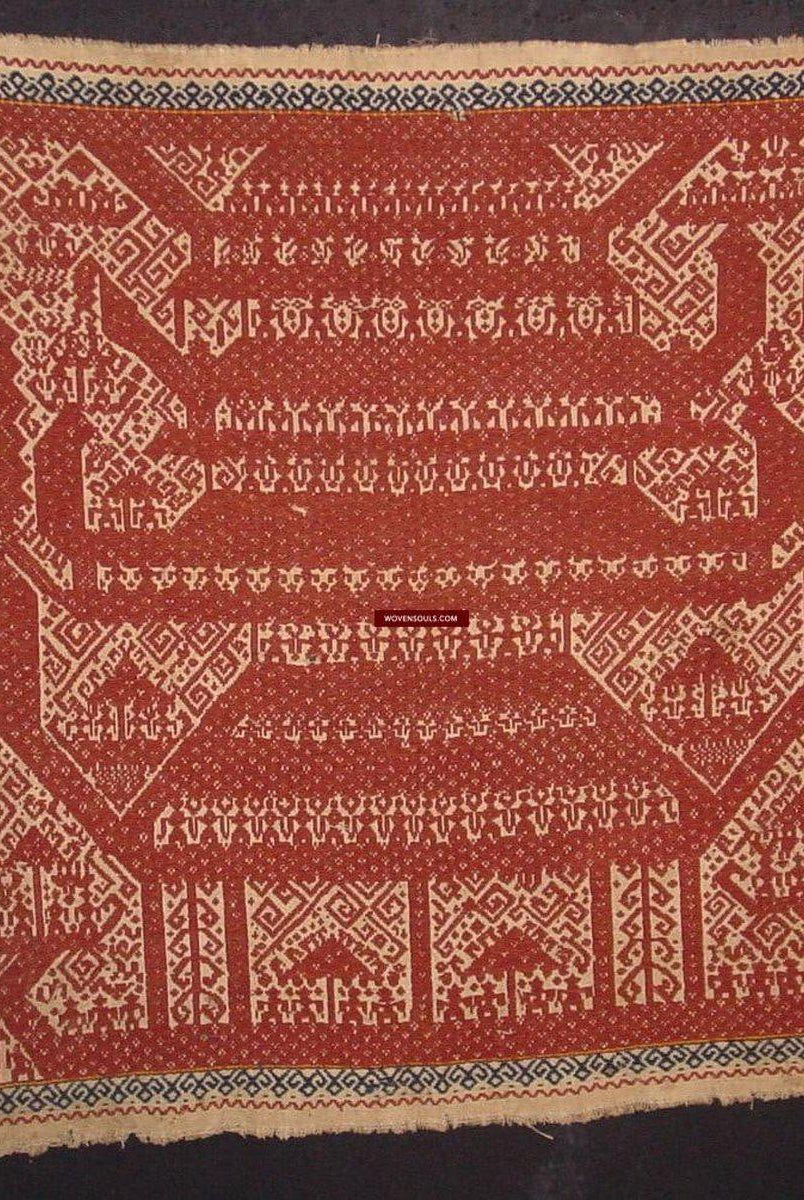 522 Old Tampan Ship Cloth with Superb Drawing-WOVENSOULS-Antique-Vintage-Textiles-Art-Decor