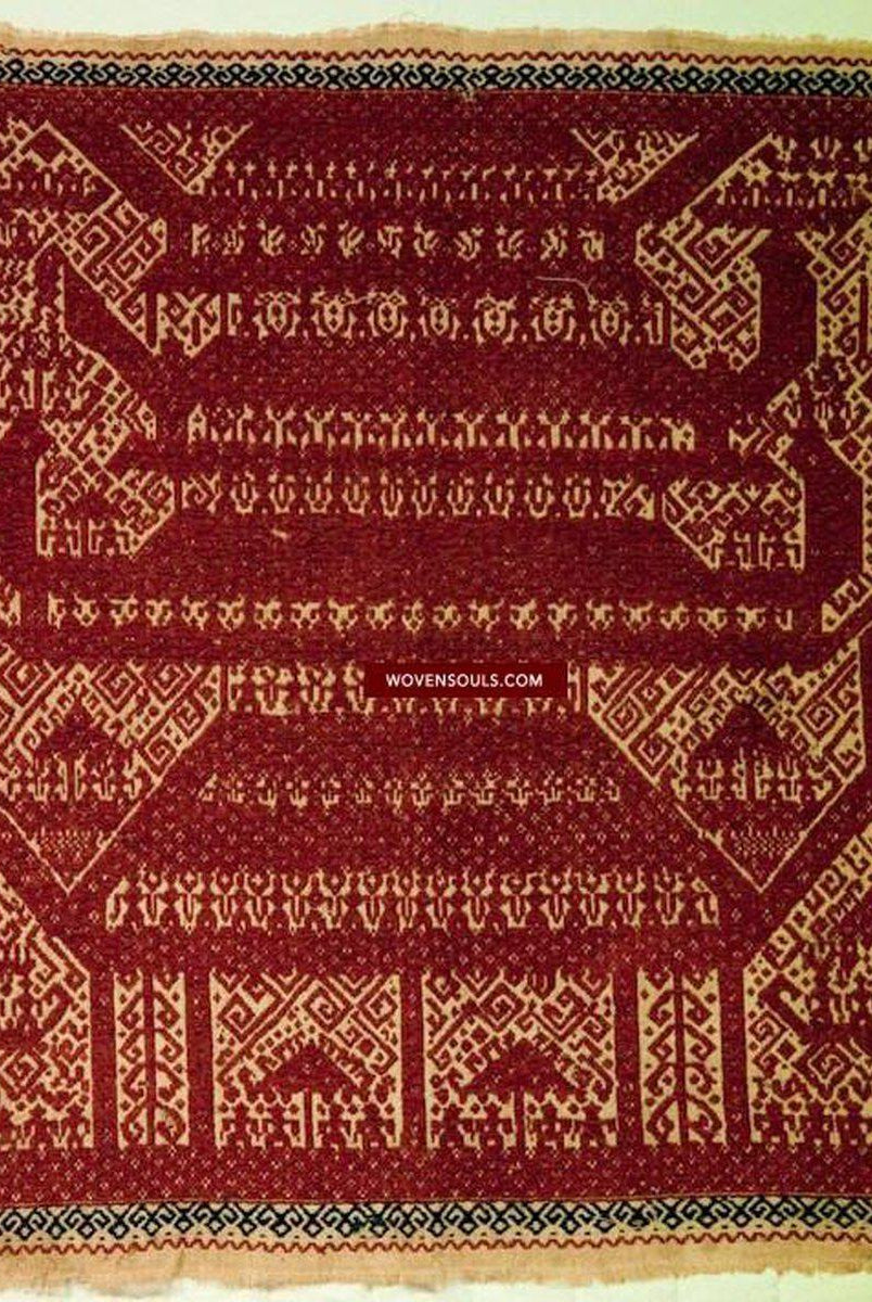 522 Old Tampan Ship Cloth with Superb Drawing-WOVENSOULS-Antique-Vintage-Textiles-Art-Decor