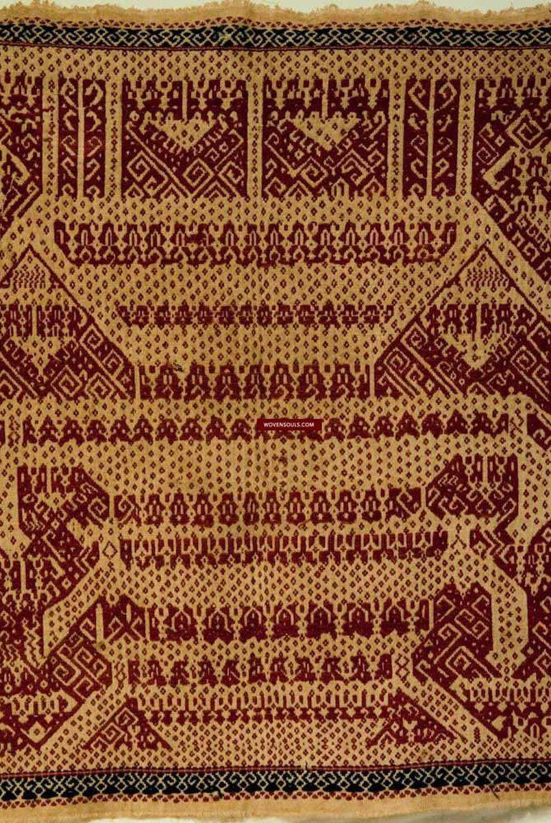 522 Old Tampan Ship Cloth with Superb Drawing-WOVENSOULS-Antique-Vintage-Textiles-Art-Decor